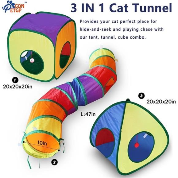 Cat Tunnel Toy and Cubes Combo, Cat Tunnels for Indoor Cats with Play Ball - Picture 3 of 6